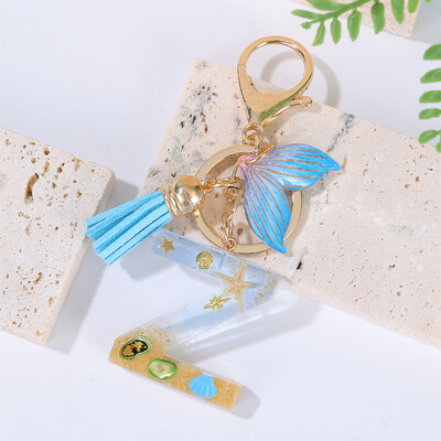 Breloc cu litere inițiale cu gradient pentru femei Breloc mașină în stil oceanic cu balenă cu ciucuri pentru genți de mână Breloc de geantă de rucsac