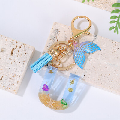 Breloc cu litere inițiale cu gradient pentru femei Breloc mașină în stil oceanic cu balenă cu ciucuri pentru genți de mână Breloc de geantă de rucsac