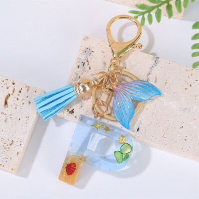 Breloc cu litere inițiale cu gradient pentru femei Breloc mașină în stil oceanic cu balenă cu ciucuri pentru genți de mână Breloc de geantă de rucsac