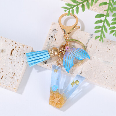 Breloc cu litere inițiale cu gradient pentru femei Breloc mașină în stil oceanic cu balenă cu ciucuri pentru genți de mână Breloc de geantă de rucsac