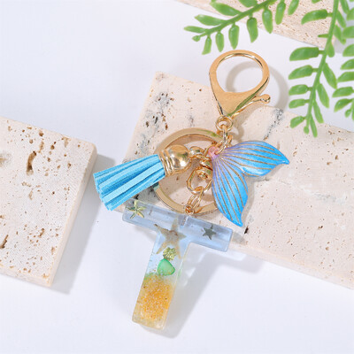 Breloc cu litere inițiale cu gradient pentru femei Breloc mașină în stil oceanic cu balenă cu ciucuri pentru genți de mână Breloc de geantă de rucsac