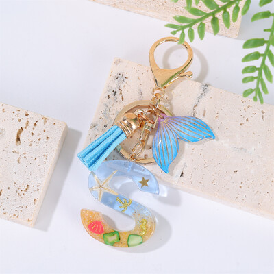 Breloc cu litere inițiale cu gradient pentru femei Breloc mașină în stil oceanic cu balenă cu ciucuri pentru genți de mână Breloc de geantă de rucsac