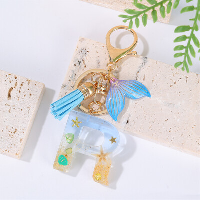 Breloc cu litere inițiale cu gradient pentru femei Breloc mașină în stil oceanic cu balenă cu ciucuri pentru genți de mână Breloc de geantă de rucsac