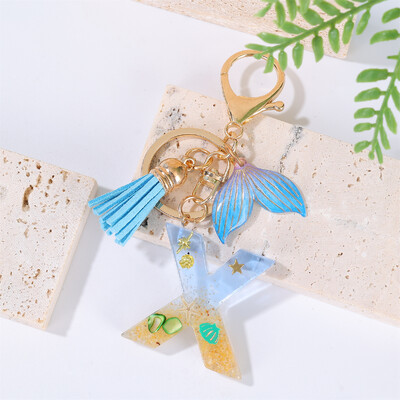 Breloc cu litere inițiale cu gradient pentru femei Breloc mașină în stil oceanic cu balenă cu ciucuri pentru genți de mână Breloc de geantă de rucsac