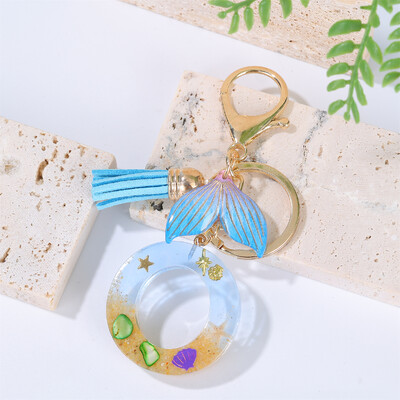 Breloc cu litere inițiale cu gradient pentru femei Breloc mașină în stil oceanic cu balenă cu ciucuri pentru genți de mână Breloc de geantă de rucsac