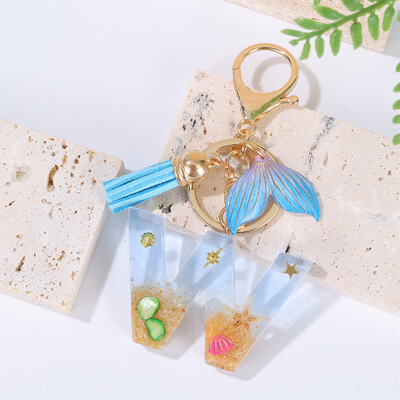 Breloc cu litere inițiale cu gradient pentru femei Breloc mașină în stil oceanic cu balenă cu ciucuri pentru genți de mână Breloc de geantă de rucsac