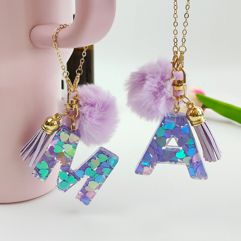 Brelocuri cu inițiale de modă strălucitoare cu breloc cu litere, cu pompon, mâner cu ciucuri, Brelocuri cu pandantiv pentru pahar Accesorii pentru pahare pentru femei