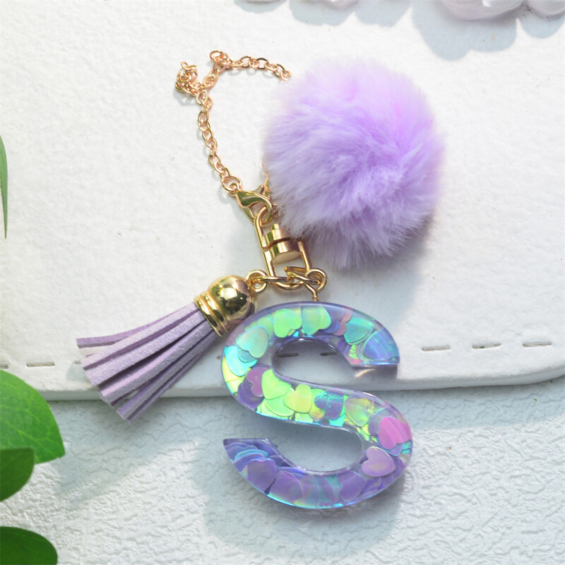 Brelocuri cu inițiale de modă strălucitoare cu breloc cu litere, cu pompon, mâner cu ciucuri, Brelocuri cu pandantiv pentru pahar Accesorii pentru pahare pentru femei