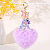 Pom pom în formă de inimă violet Breloc inițial cu paiete Breloc inimă cu 26 de litere pandantiv pentru geantă cuplu de studenți pentru bărbați și femei