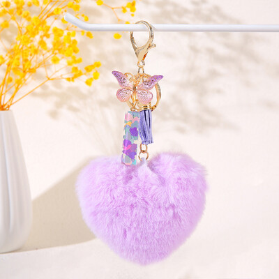 Pom pom în formă de inimă violet Breloc inițial cu paiete Breloc inimă cu 26 de litere pandantiv pentru geantă cuplu de studenți pentru bărbați și femei