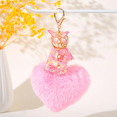 Pink Heart Heart Hairball Initial kulcstartó Butterfly rojttal 26 betűs kulcstartó Autós kulcstartó Női táska függő dísz