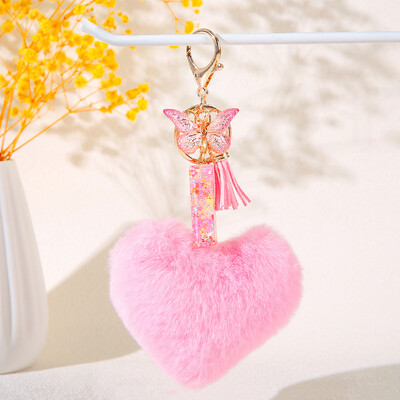 Pink Heart Heart Hairball Initial kulcstartó Butterfly rojttal 26 betűs kulcstartó Autós kulcstartó Női táska függő dísz
