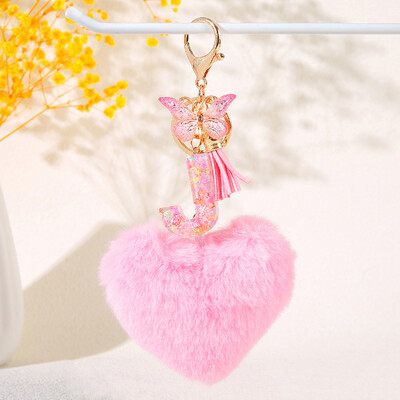 Pink Heart Heart Hairball Initial kulcstartó Butterfly rojttal 26 betűs kulcstartó Autós kulcstartó Női táska függő dísz
