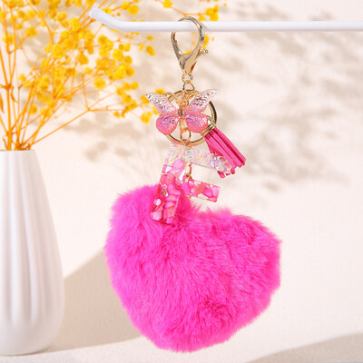 Szív alakú szőrgolyó kezdő kulcstartó Pillangó nagybetűs medál Kulcstartó Kulcstartó Női pénztárca Kézitáska kiegészítők