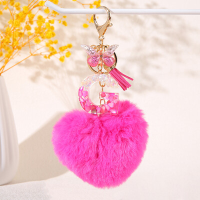 Szív alakú szőrgolyó kezdő kulcstartó Pillangó nagybetűs medál Kulcstartó Kulcstartó Női pénztárca Kézitáska kiegészítők