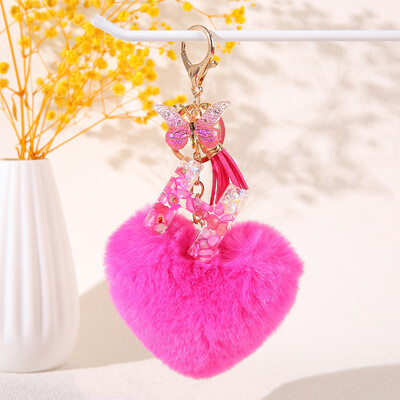 Szív alakú szőrgolyó kezdő kulcstartó Pillangó nagybetűs medál Kulcstartó Kulcstartó Női pénztárca Kézitáska kiegészítők