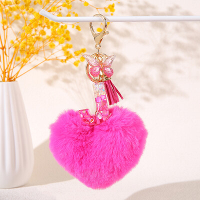 Szív alakú szőrgolyó kezdő kulcstartó Pillangó nagybetűs medál Kulcstartó Kulcstartó Női pénztárca Kézitáska kiegészítők