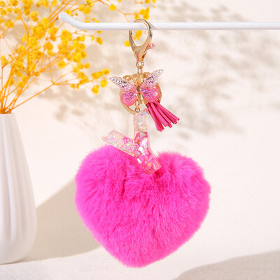 Szív alakú szőrgolyó kezdő kulcstartó Pillangó nagybetűs medál Kulcstartó Kulcstartó Női pénztárca Kézitáska kiegészítők
