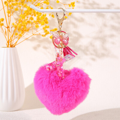 Szív alakú szőrgolyó kezdő kulcstartó Pillangó nagybetűs medál Kulcstartó Kulcstartó Női pénztárca Kézitáska kiegészítők