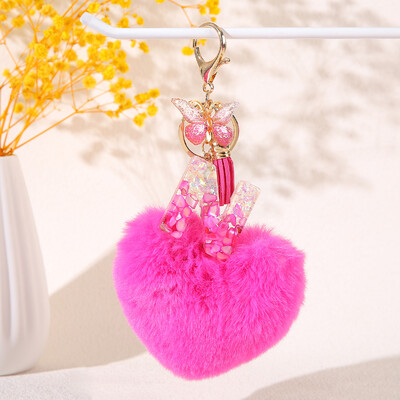 Szív alakú szőrgolyó kezdő kulcstartó Pillangó nagybetűs medál Kulcstartó Kulcstartó Női pénztárca Kézitáska kiegészítők