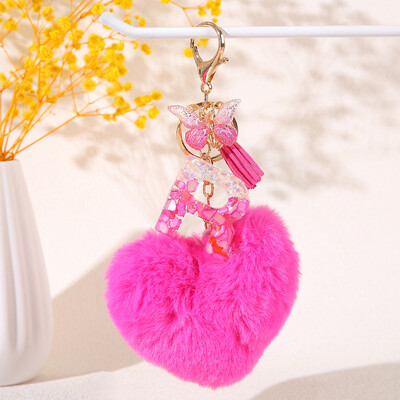 Szív alakú szőrgolyó kezdő kulcstartó Pillangó nagybetűs medál Kulcstartó Kulcstartó Női pénztárca Kézitáska kiegészítők