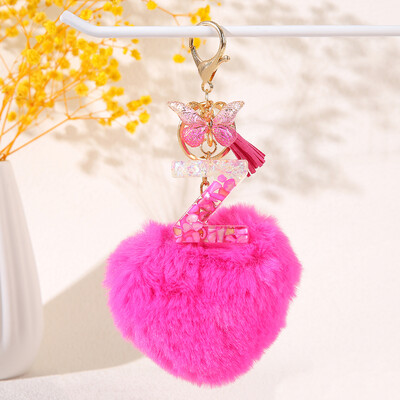 Szív alakú szőrgolyó kezdő kulcstartó Pillangó nagybetűs medál Kulcstartó Kulcstartó Női pénztárca Kézitáska kiegészítők