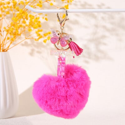 Szív alakú szőrgolyó kezdő kulcstartó Pillangó nagybetűs medál Kulcstartó Kulcstartó Női pénztárca Kézitáska kiegészítők