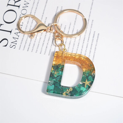 Breloc cu stele de mare cu literă inițială, femei, fete, rucsac, portofel, breloc pentru mașină, alfabet, verde, ornamente pentru motociclete, suport pentru chei, cadou