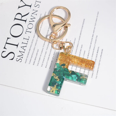 Breloc cu stele de mare cu literă inițială, femei, fete, rucsac, portofel, breloc pentru mașină, alfabet, verde, ornamente pentru motociclete, suport pentru chei, cadou