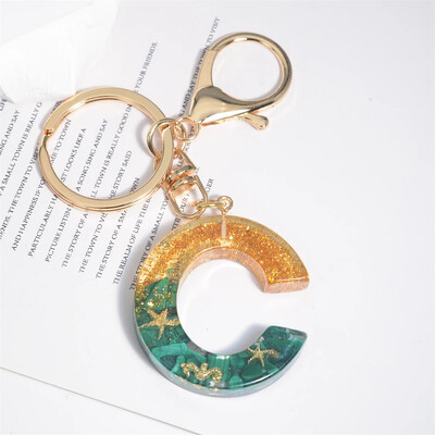 Breloc cu stele de mare cu literă inițială, femei, fete, rucsac, portofel, breloc pentru mașină, alfabet, verde, ornamente pentru motociclete, suport pentru chei, cadou