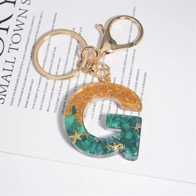 Breloc cu stele de mare cu literă inițială, femei, fete, rucsac, portofel, breloc pentru mașină, alfabet, verde, ornamente pentru motociclete, suport pentru chei, cadou