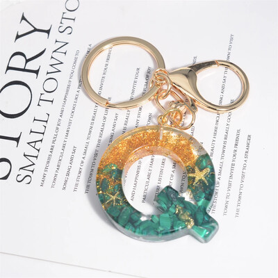 Breloc cu stele de mare cu literă inițială, femei, fete, rucsac, portofel, breloc pentru mașină, alfabet, verde, ornamente pentru motociclete, suport pentru chei, cadou