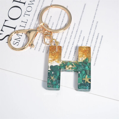 Breloc cu stele de mare cu literă inițială, femei, fete, rucsac, portofel, breloc pentru mașină, alfabet, verde, ornamente pentru motociclete, suport pentru chei, cadou