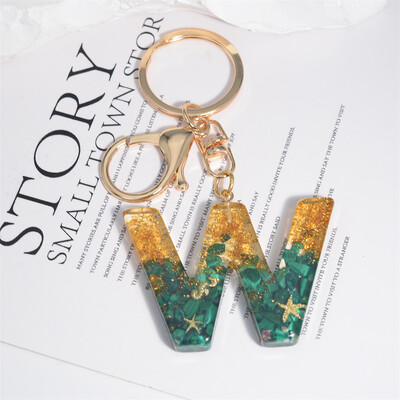 Breloc cu stele de mare cu literă inițială, femei, fete, rucsac, portofel, breloc pentru mașină, alfabet, verde, ornamente pentru motociclete, suport pentru chei, cadou