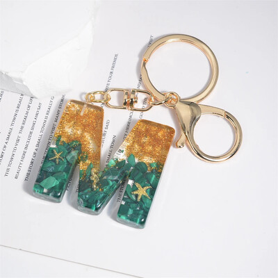 Breloc cu stele de mare cu literă inițială, femei, fete, rucsac, portofel, breloc pentru mașină, alfabet, verde, ornamente pentru motociclete, suport pentru chei, cadou