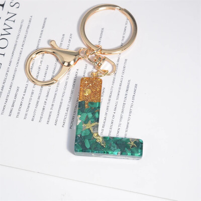 Breloc cu stele de mare cu literă inițială, femei, fete, rucsac, portofel, breloc pentru mașină, alfabet, verde, ornamente pentru motociclete, suport pentru chei, cadou