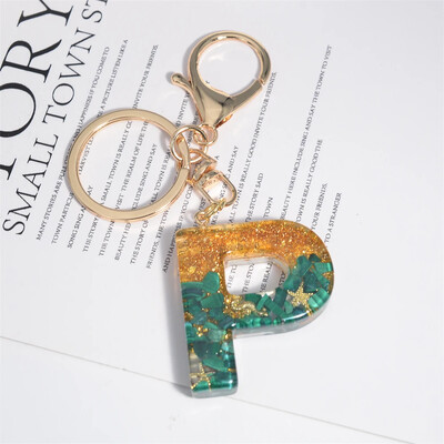 Breloc cu stele de mare cu literă inițială, femei, fete, rucsac, portofel, breloc pentru mașină, alfabet, verde, ornamente pentru motociclete, suport pentru chei, cadou