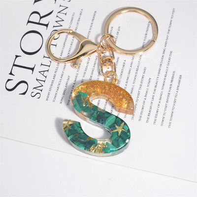 Breloc cu stele de mare cu literă inițială, femei, fete, rucsac, portofel, breloc pentru mașină, alfabet, verde, ornamente pentru motociclete, suport pentru chei, cadou