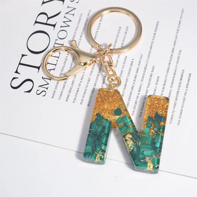 Breloc cu stele de mare cu literă inițială, femei, fete, rucsac, portofel, breloc pentru mașină, alfabet, verde, ornamente pentru motociclete, suport pentru chei, cadou