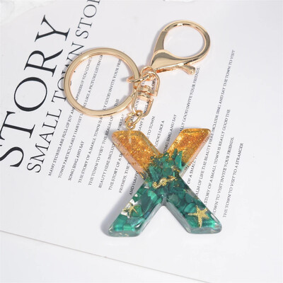 Breloc cu stele de mare cu literă inițială, femei, fete, rucsac, portofel, breloc pentru mașină, alfabet, verde, ornamente pentru motociclete, suport pentru chei, cadou
