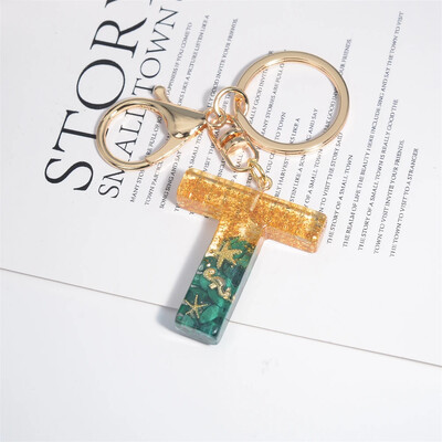 Breloc cu stele de mare cu literă inițială, femei, fete, rucsac, portofel, breloc pentru mașină, alfabet, verde, ornamente pentru motociclete, suport pentru chei, cadou