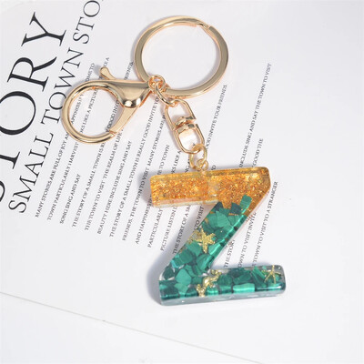 Breloc cu stele de mare cu literă inițială, femei, fete, rucsac, portofel, breloc pentru mașină, alfabet, verde, ornamente pentru motociclete, suport pentru chei, cadou