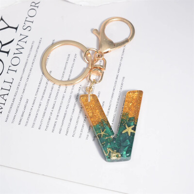 Breloc cu stele de mare cu literă inițială, femei, fete, rucsac, portofel, breloc pentru mașină, alfabet, verde, ornamente pentru motociclete, suport pentru chei, cadou