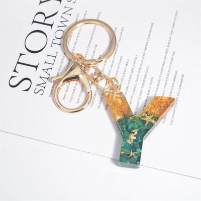 Breloc cu stele de mare cu literă inițială, femei, fete, rucsac, portofel, breloc pentru mașină, alfabet, verde, ornamente pentru motociclete, suport pentru chei, cadou
