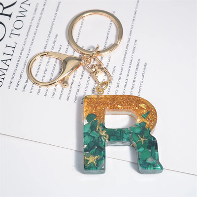 Breloc cu stele de mare cu literă inițială, femei, fete, rucsac, portofel, breloc pentru mașină, alfabet, verde, ornamente pentru motociclete, suport pentru chei, cadou