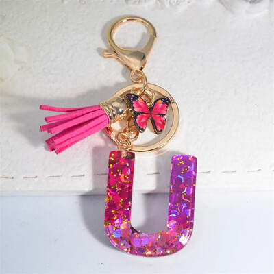 Fashion Glitter AZ strălucitor paiete litere pandantiv breloc ciucuri stele bile brelocuri brelocuri geanta ornamente mașină bibelorie accesorii