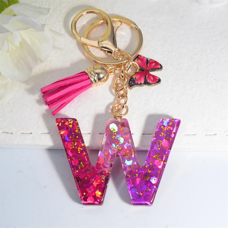 Fashion Glitter AZ strălucitor paiete litere pandantiv breloc ciucuri stele bile brelocuri brelocuri geanta ornamente mașină bibelorie accesorii