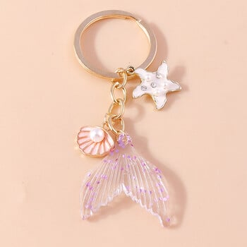 Aihua Cute Sea Keychain Starfish Shell Mermaid Tail Keychains Καλοκαιρινά δώρα για γυναίκες Άνδρες DIY χειροποίητα κοσμήματα δώρα