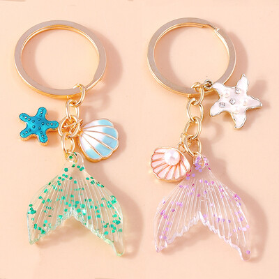 Aihua aranyos tengeri kulcstartó Starfish Shell sellő farok kulcstartók nyári ajándékok nőknek férfiaknak barkács kézzel készített ékszerek ajándékok