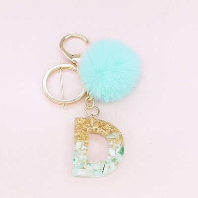 Žalia pūkuota pompom raidė raktų pakabukas Blizgučiai gradientas derva AZ inicialai Abėcėlės raktų pakabukas pakabukas Moteriška rankinė Telefono dekoro dovana